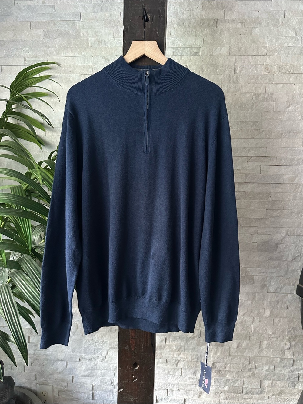 Vineyard Vines Boathouse Tipped Navy Blue Quarter Zip Sweater Size L New Tags